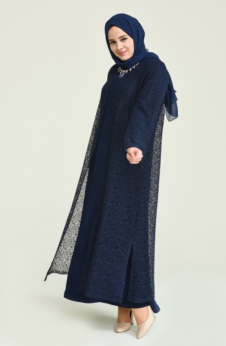 Navy Blue Hijab Evening Dress 2220-01