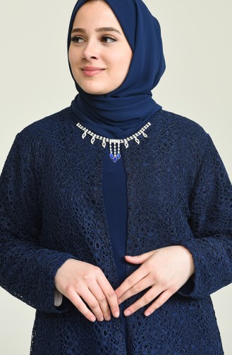 Navy Blue Hijab Evening Dress 2220-01