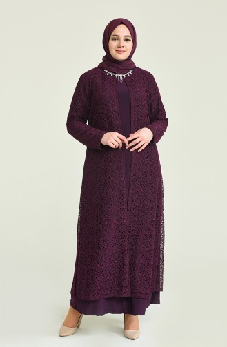 Plum Hijab Evening Dress 2220-03