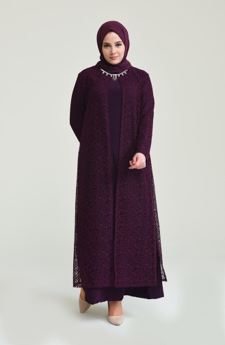 Plum Hijab Evening Dress 2220-03