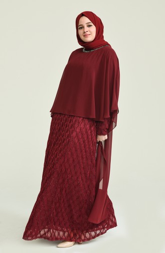 Claret Red Hijab Evening Dress 2222-03