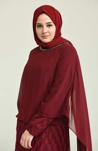 Claret Red Hijab Evening Dress 2222-03