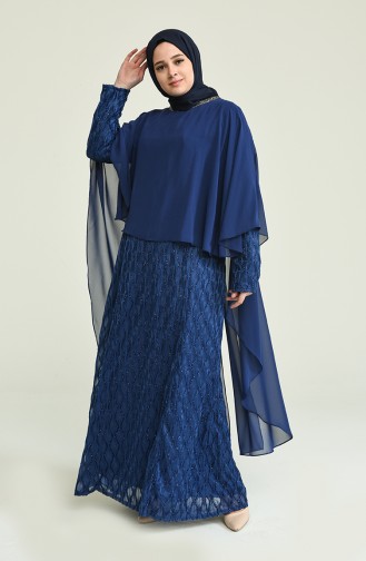 Navy Blue Hijab Evening Dress 2222-04