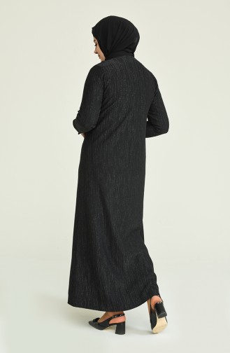 Büyük Beden Simli Elbise 4490-01 Siyah