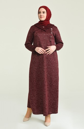 Büyük Beden Simli Elbise 4490A-03 Bordo