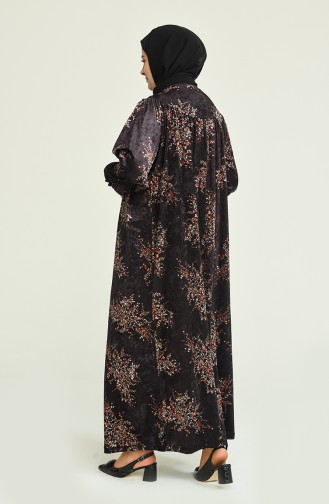 Büyük Beden Desenli Kadife Elbise 2026-01 Siyah