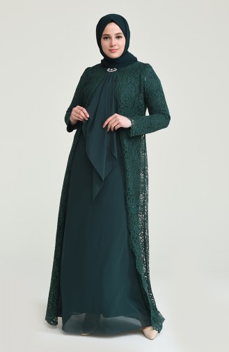 Emerald Green Hijab Evening Dress 4001-04