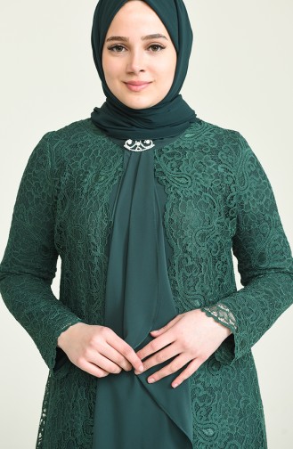 Emerald Green Hijab Evening Dress 4001-04