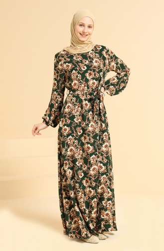 فستان فيسكوز منقوش أخضر زمردي 4533-05