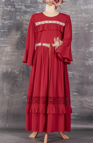 Kemerli Kız Çocuk Boydan Elbise TVD1738KM-03 Kırmızı