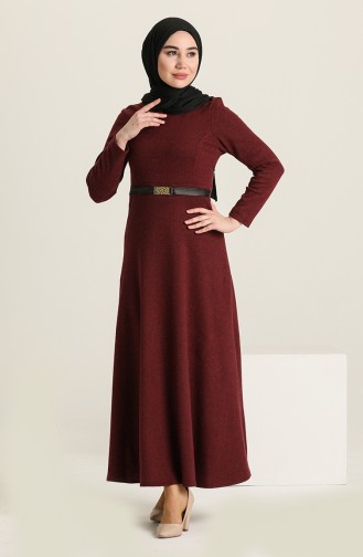 Robe Détail Ceinture 7128-01 Bordeaux 7128-01