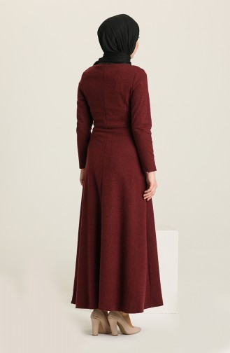 Belt Detailed Dress 7128-01 Bordeaux 7128-01