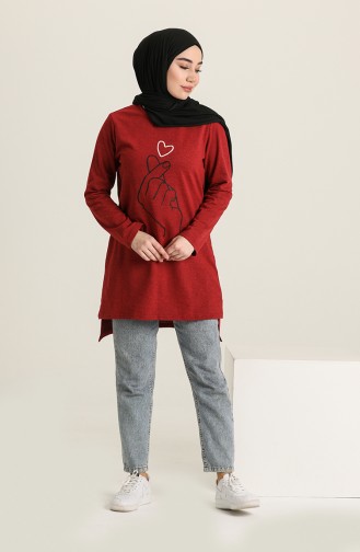 Baskılı Tunik 3057-04 Bordo