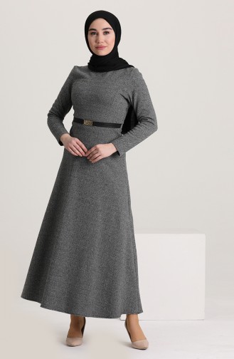 Belt Detailed Dress 7128-05 Gray 7128-05