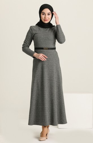 Belt Detailed Dress 7128-05 Gray 7128-05