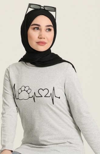 Baskılı Asimetrik Tunik 3059-10 Gri