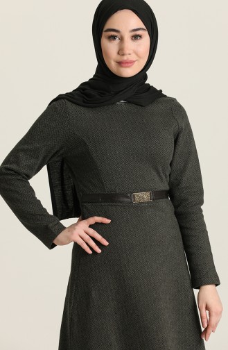 Dark Khaki İslamitische Jurk 7128-04