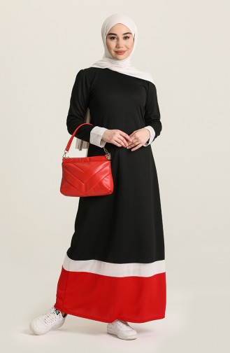 فستان بتفاصيل مُخطط 3308 -05 لون أسود وأحمر 3308 -05