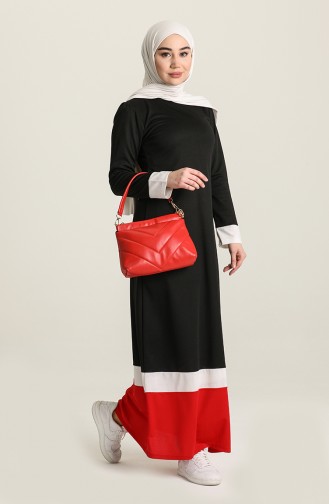Garnili Elbise 3308 -05 Siyah Kırmızı