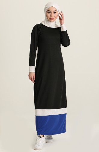فستان بتفاصيل مُخطط 3308 -03 لون أسود وأزرق 3308 -03