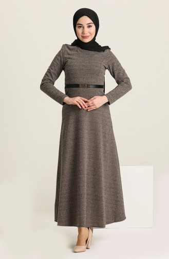 Belt Detailed Dress 7128-03 Mink 7128-03