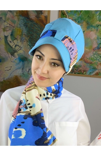 Fularlı Şapka 92BST060322-08 Gök Mavisi Mavi