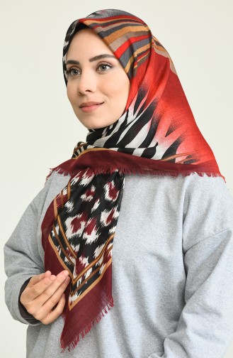 Desenli Flamlı Eşarp 13157-01 Kırmızı Sarı