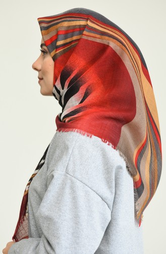 Desenli Flamlı Eşarp 13157-01 Kırmızı Sarı