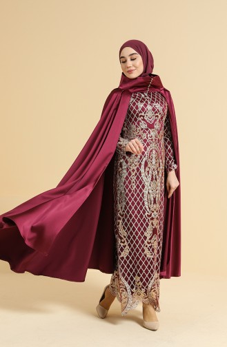 Fuchsia Hijab Evening Dress 11836