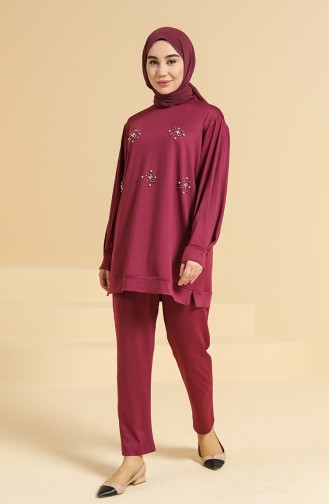 Scuba Kumaş Tunik Pantolon İkili Takım 2206-03 Mürdüm