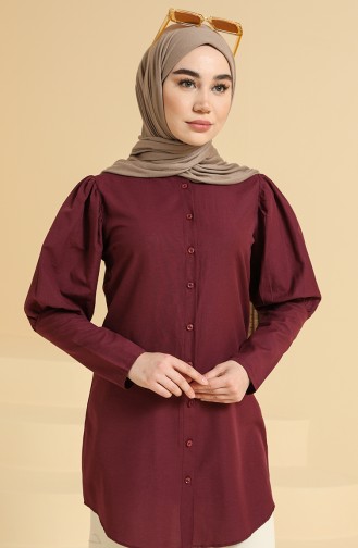 Düğmeli Tunik 6558-03 Mürdüm