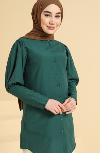 Düğmeli Tunik 6558-05 Zümrüt Yeşili