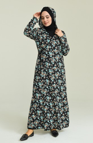 Kapüşonlu Desenli Namaz Elbisesi 4480C-02 Yeşil