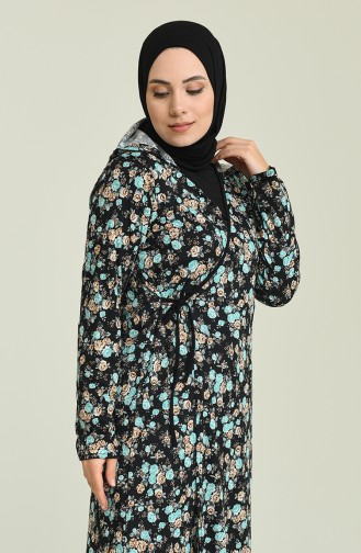 Kapüşonlu Desenli Namaz Elbisesi 4480C-02 Yeşil