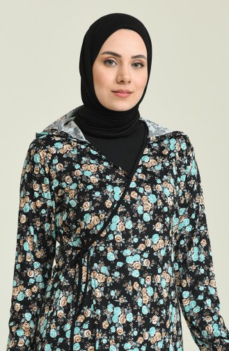 Kapüşonlu Desenli Namaz Elbisesi 4480C-02 Yeşil