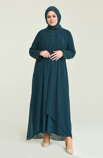 Emerald Green Hijab Evening Dress 2202-02