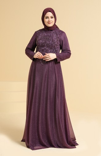 Plum Hijab Evening Dress 2250-02
