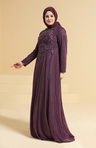 Plum Hijab Evening Dress 2250-02