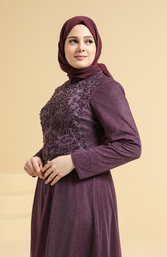 Plum Hijab Evening Dress 2250-02