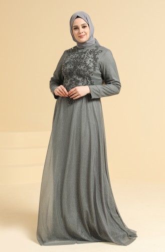 Gray Hijab Evening Dress 2250-04
