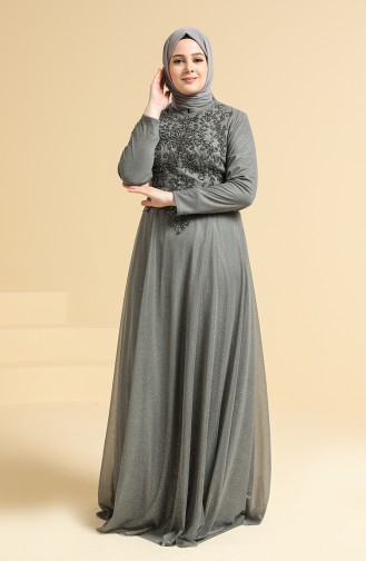 Gray Hijab Evening Dress 2250-04