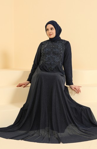 Navy Blue Hijab Evening Dress 2250-05