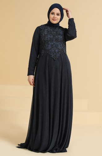 Navy Blue Hijab Evening Dress 2250-05
