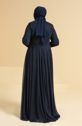 Navy Blue Hijab Evening Dress 2250-05