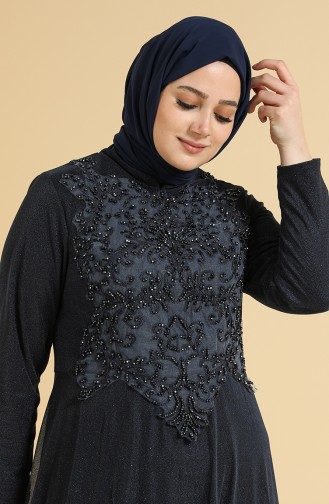 Navy Blue Hijab Evening Dress 2250-05