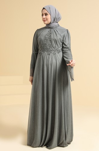 Gray Hijab Evening Dress 2252-02