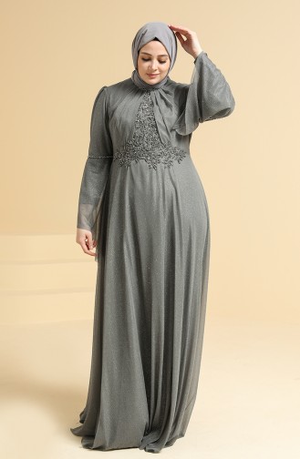 Gray Hijab Evening Dress 2252-02