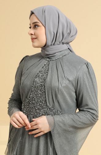 Gray Hijab Evening Dress 2252-02