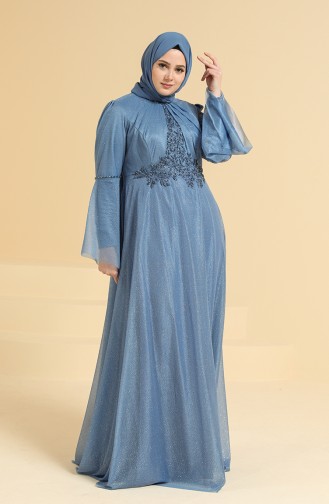 Indigo Hijab Evening Dress 2252-04