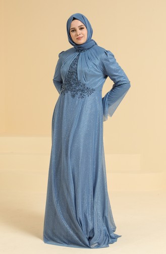 Indigo Hijab Evening Dress 2252-04